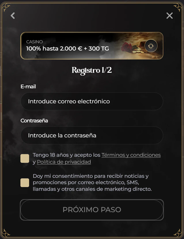 Creación de cuenta y acceso al perfil de usuario en Casina Casino